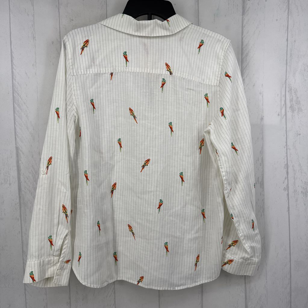 M/L striped/bird print button down l/s top