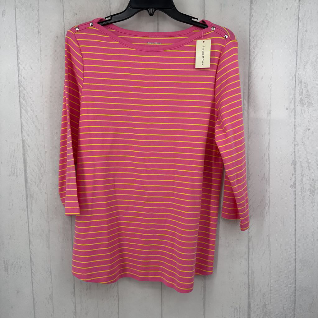 L striped boatneck 3/4 slv tee