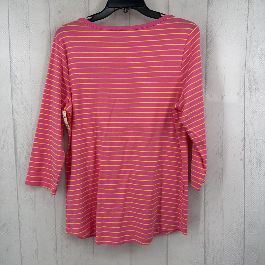 L striped boatneck 3/4 slv tee