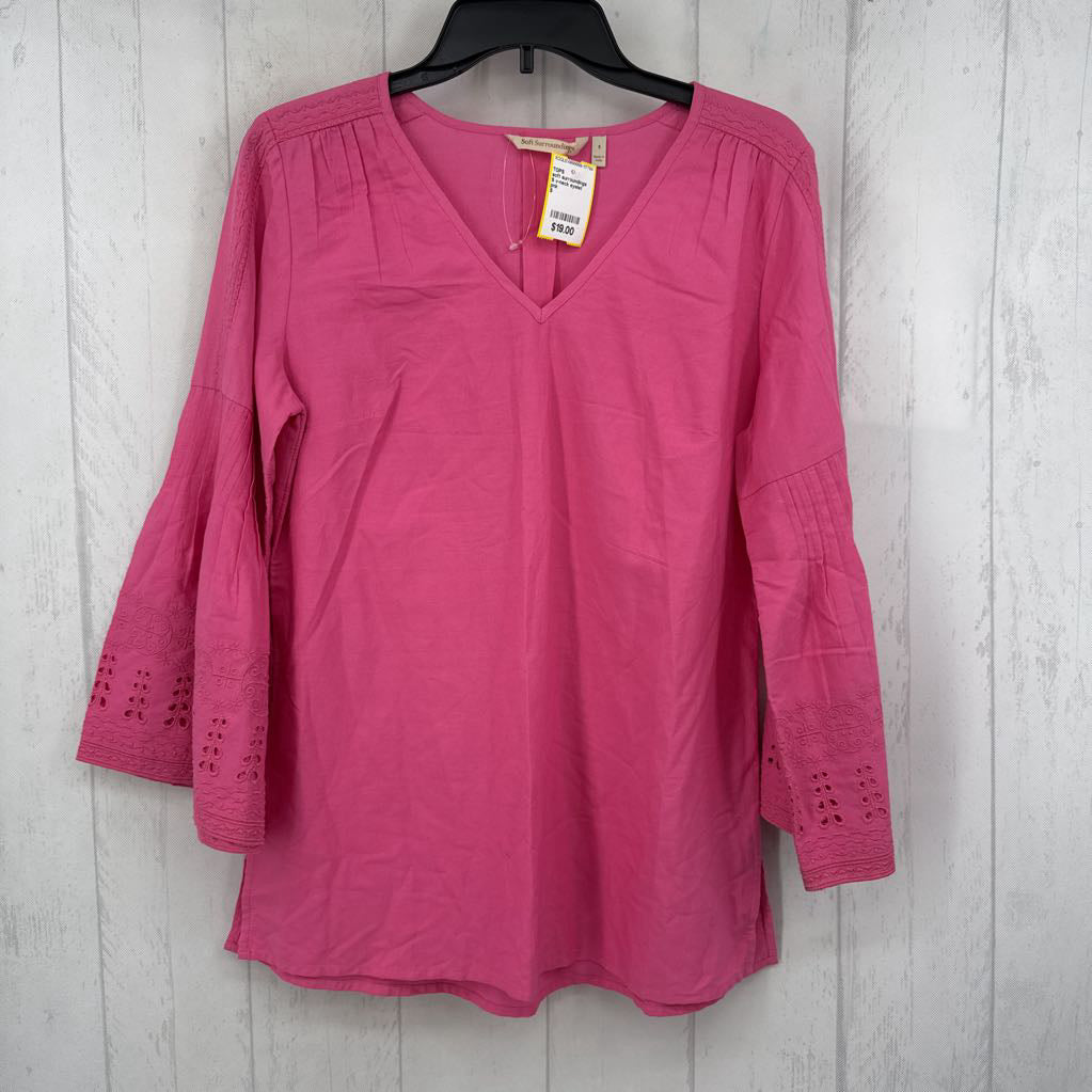 S v-neck eyelet detail l/s top