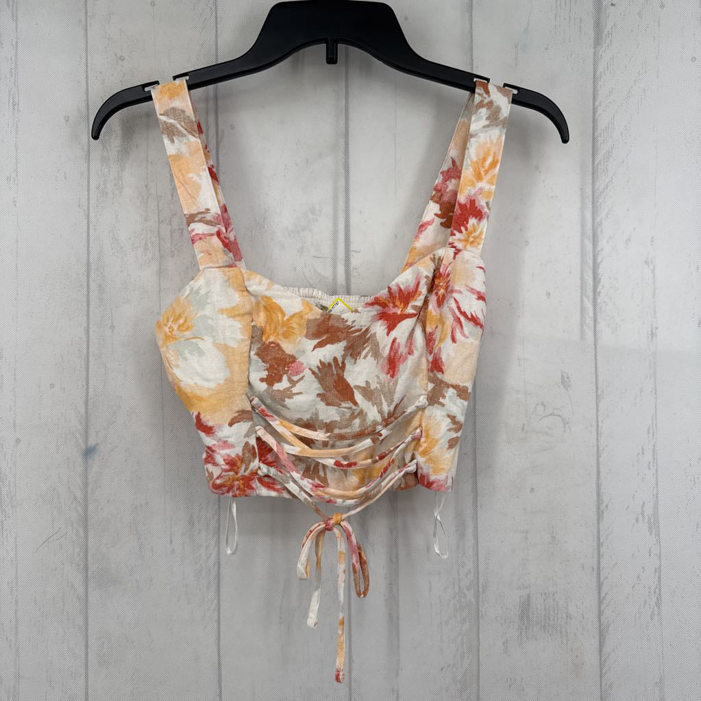 R40 XS flo print lace-up crop tank