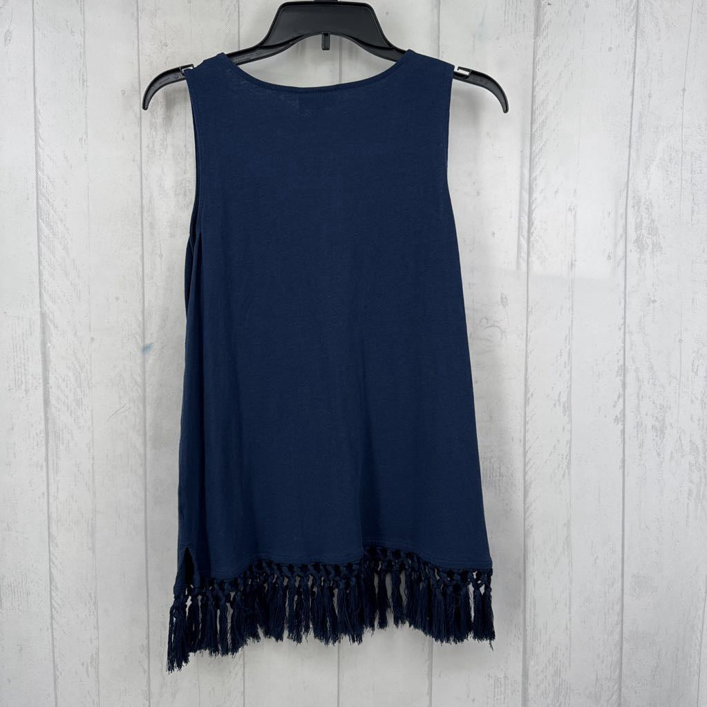M v-neck fringe hem tank