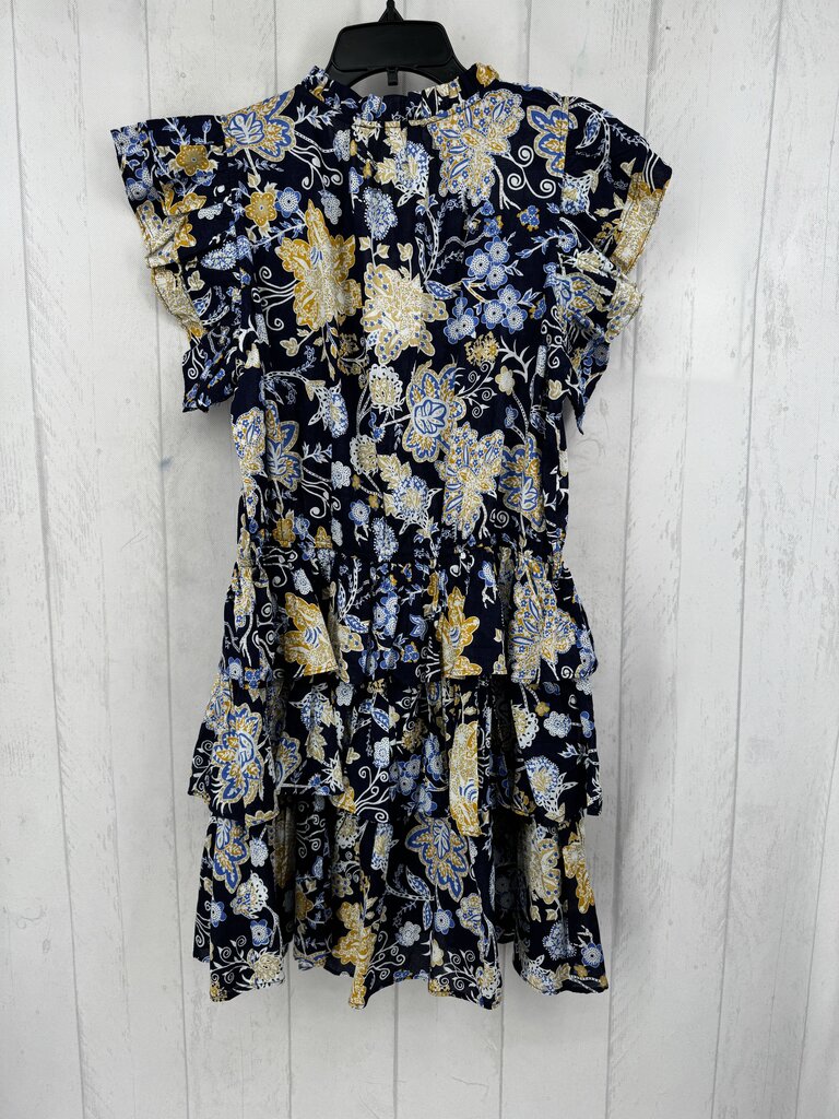 L flo print tiered split neck flutter slv dress