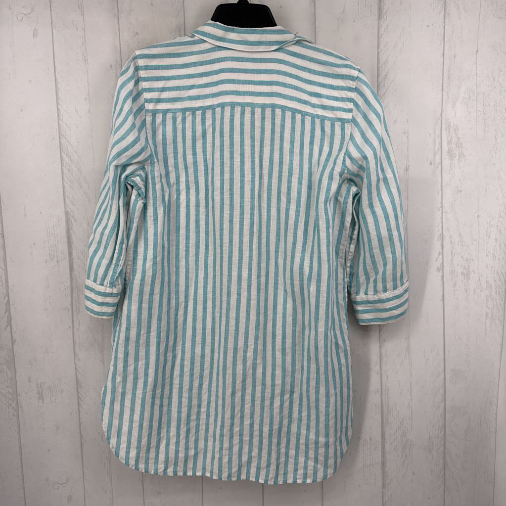 M striped button down 3/4 slv top