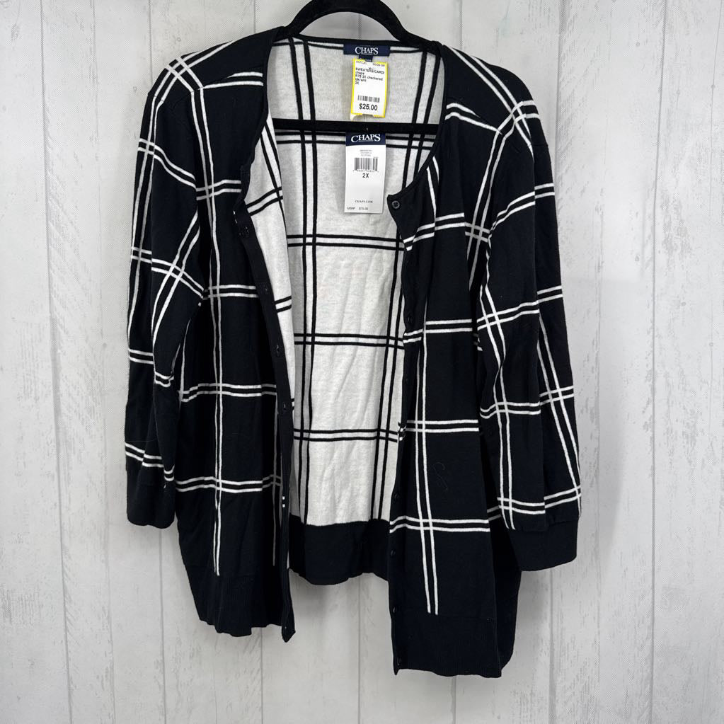 R75 2X checkered button down 3/4 slv cardi