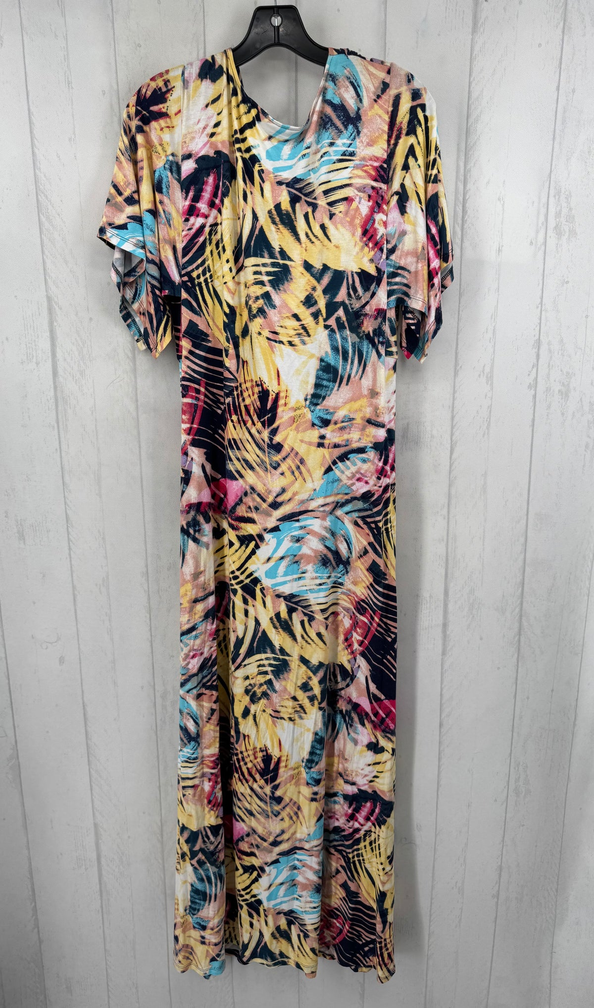 M printed gathered v-neck maxi dress s/s
