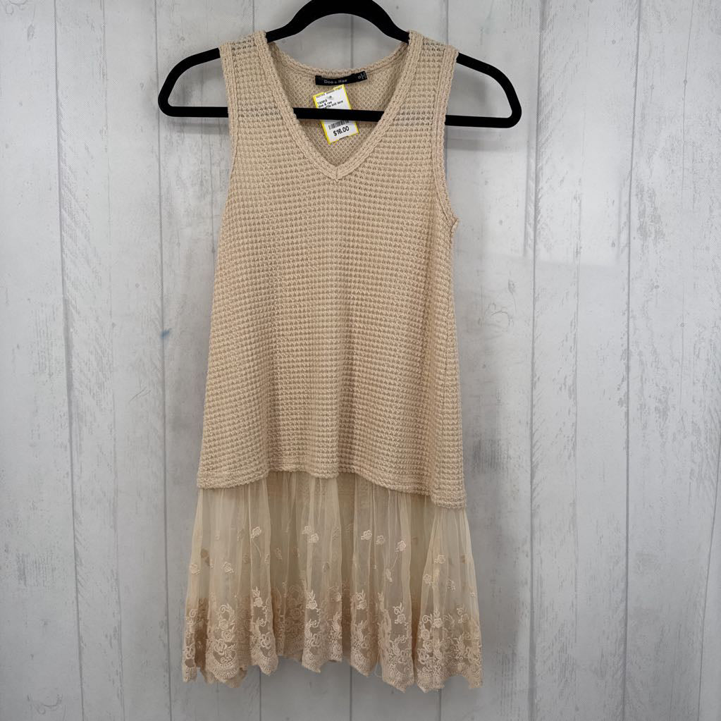 S waffle knit lace hem tunic tank