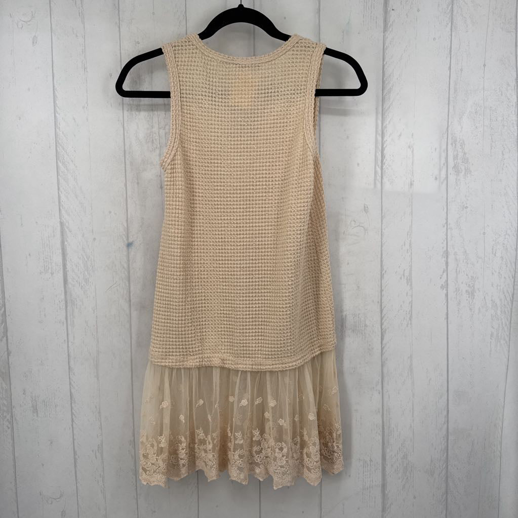 S waffle knit lace hem tunic tank
