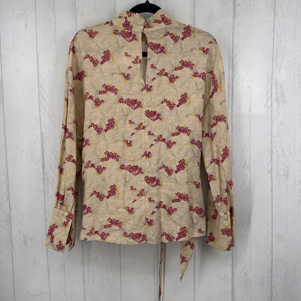 XS flo print side tie l/s top