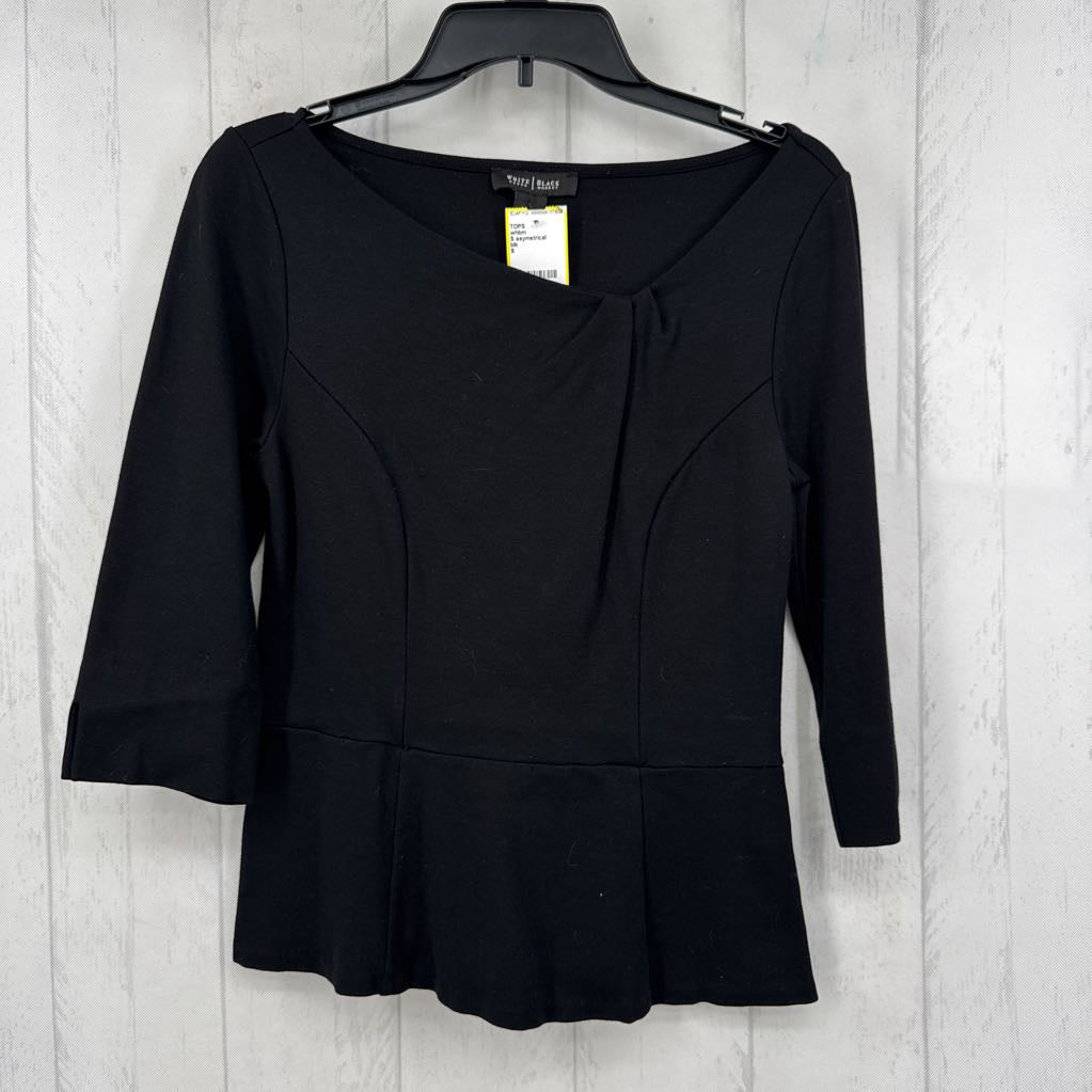 S asymetrical neckline 3/4slv peplum top