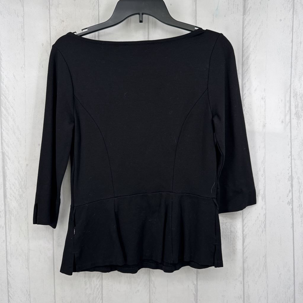 S asymetrical neckline 3/4slv peplum top