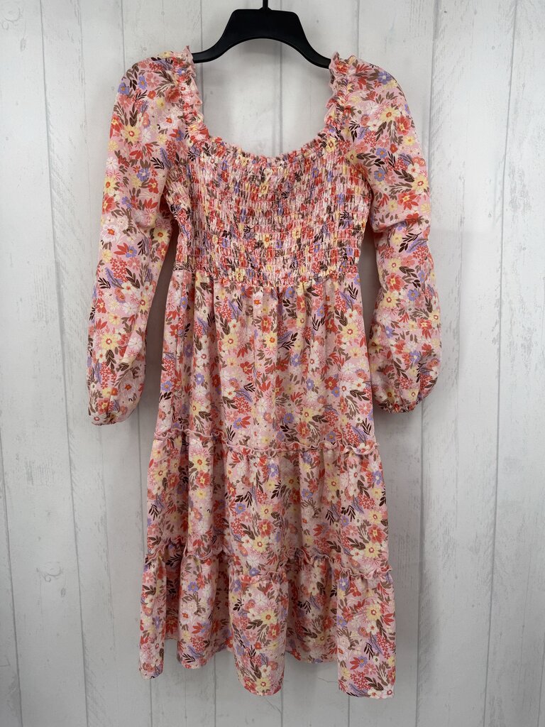 S flo print smocked l/s dress