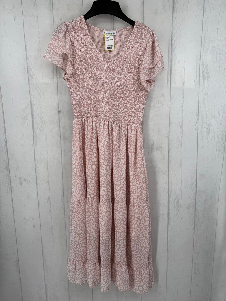 S flo print smocked s/s dress