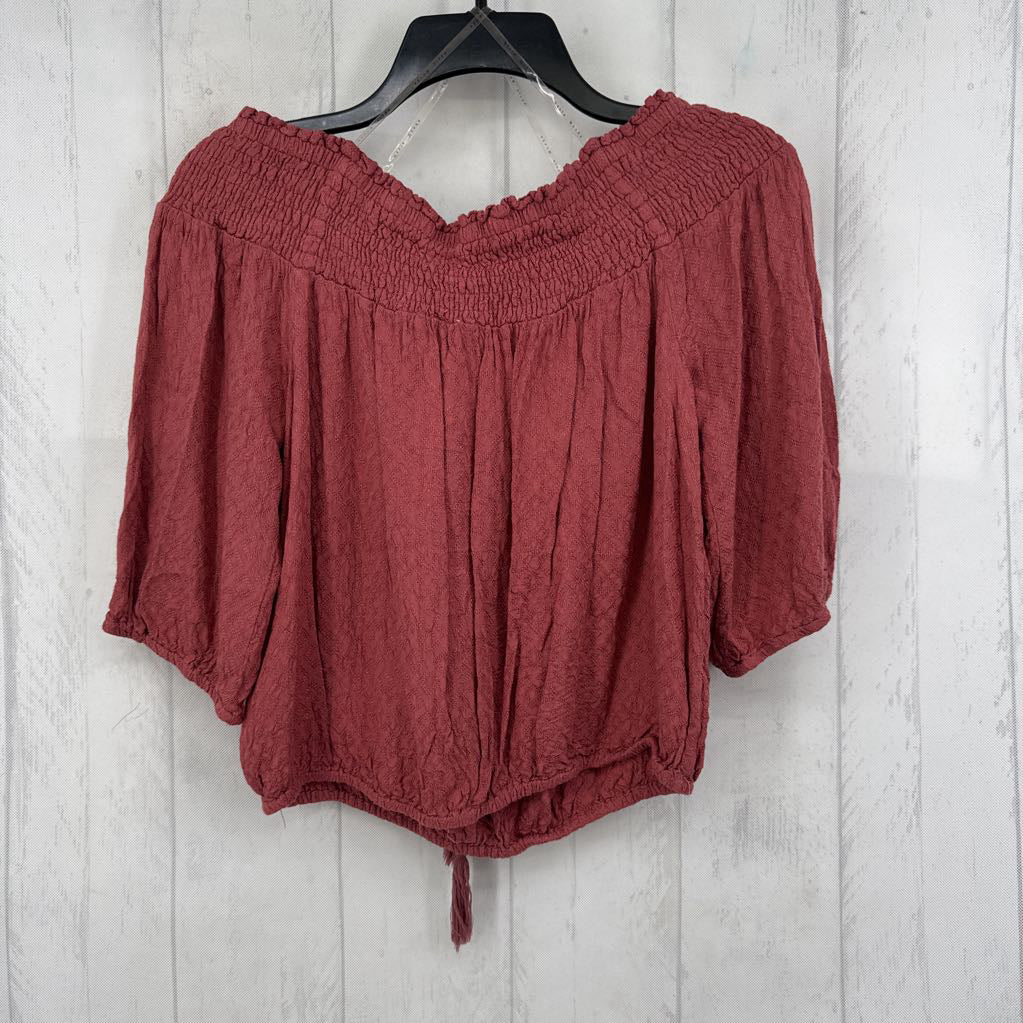 L smocked off the shoulder s/s top