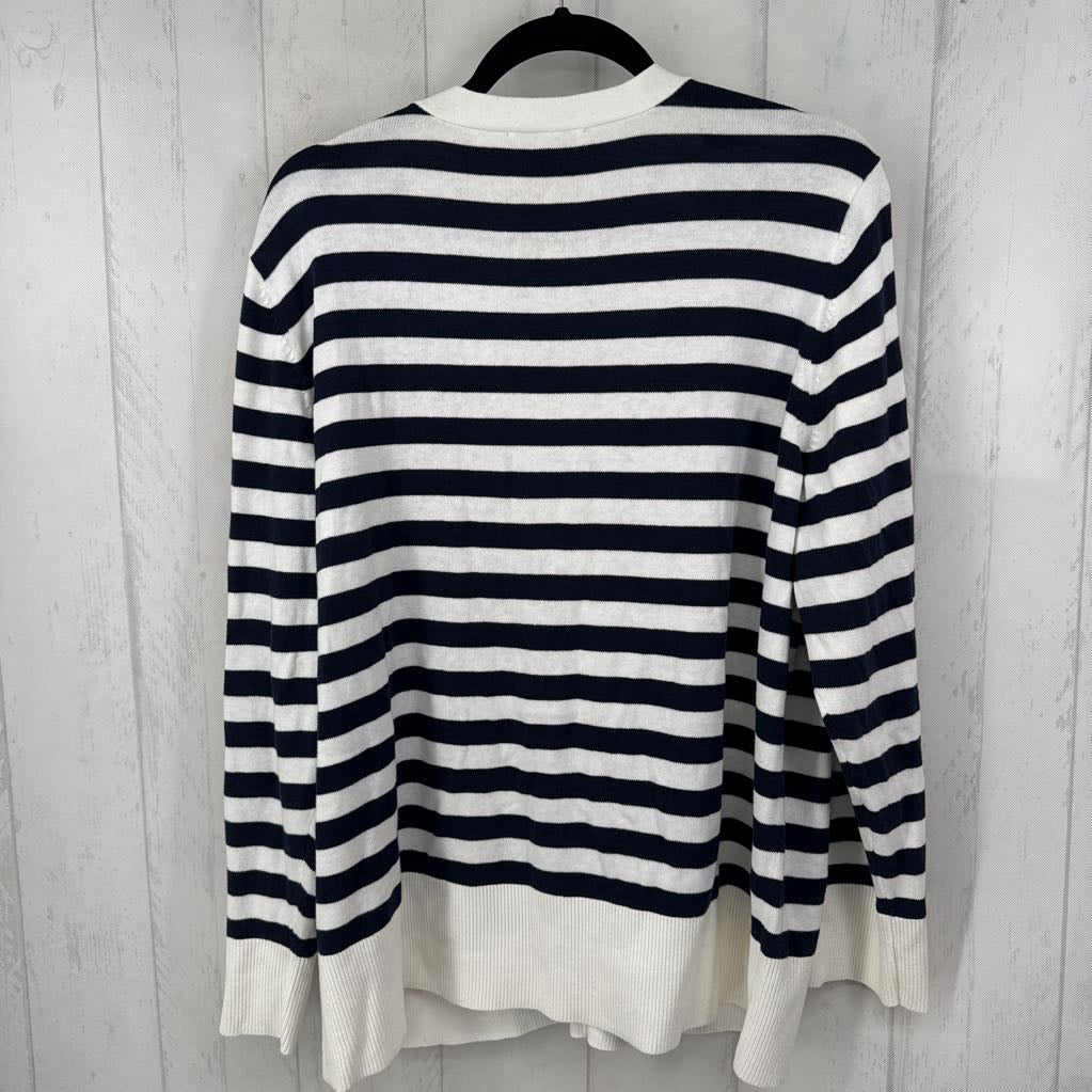 2X striped button front 3/4 slv cardi