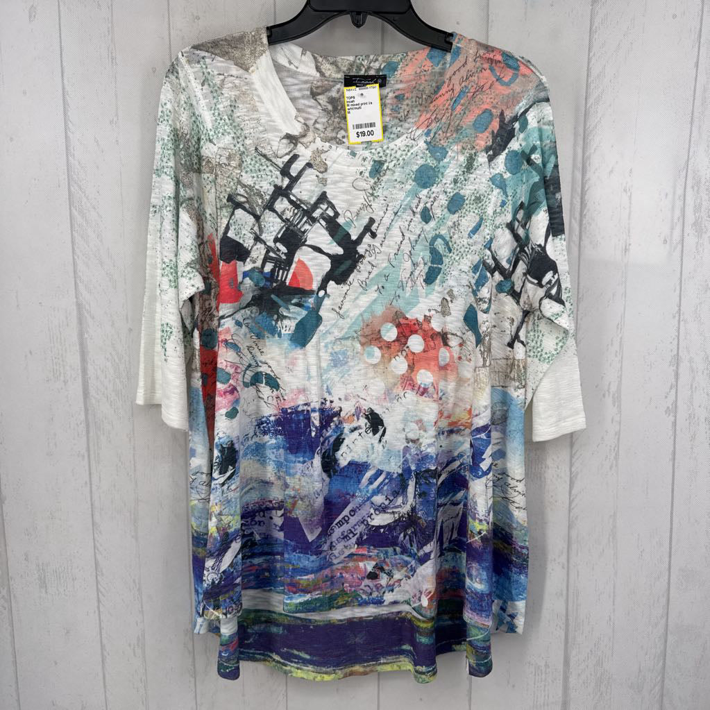 M mixed print l/s top