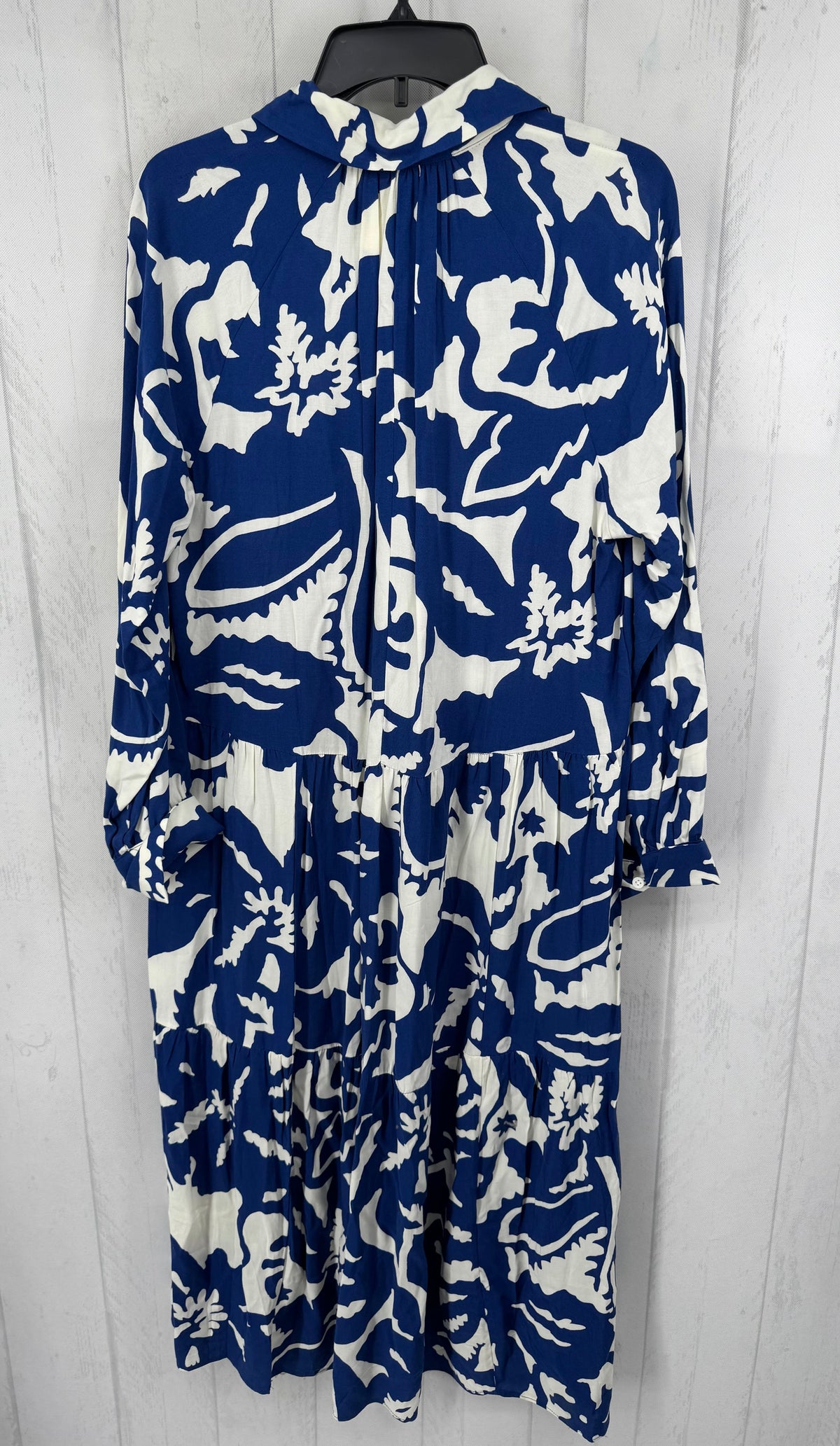 S printed button front l/s maxi dress