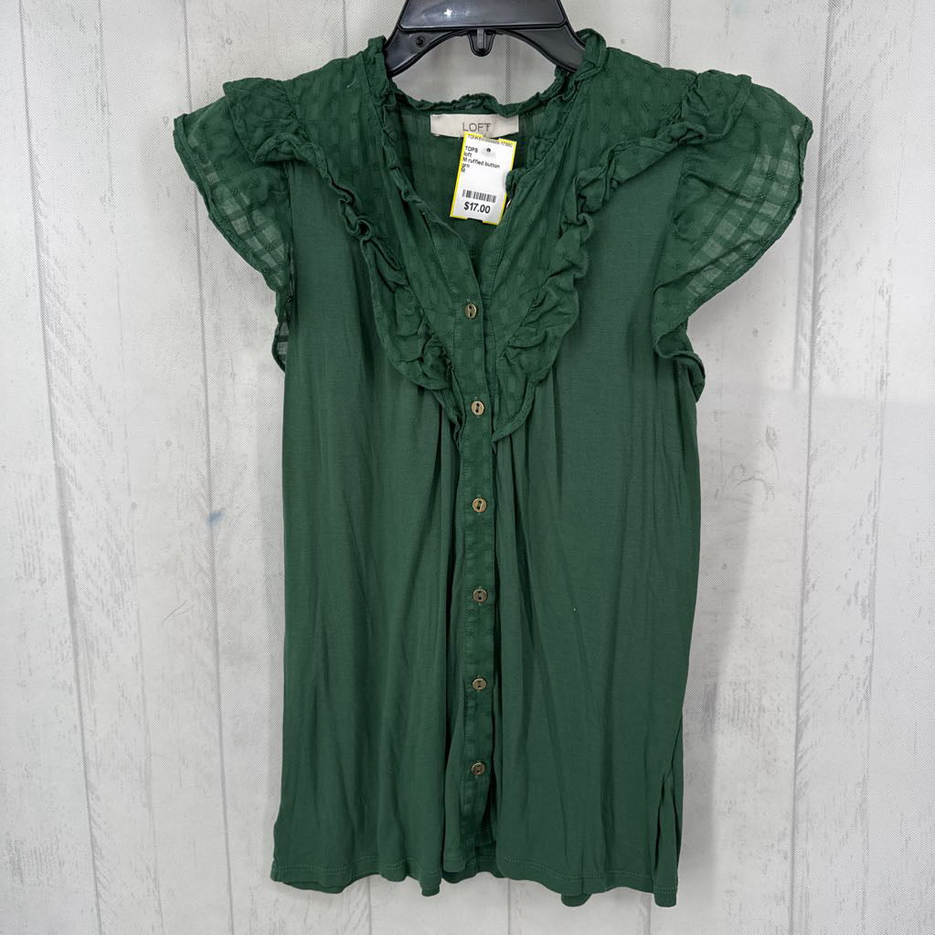 M ruffled button down cap slv top