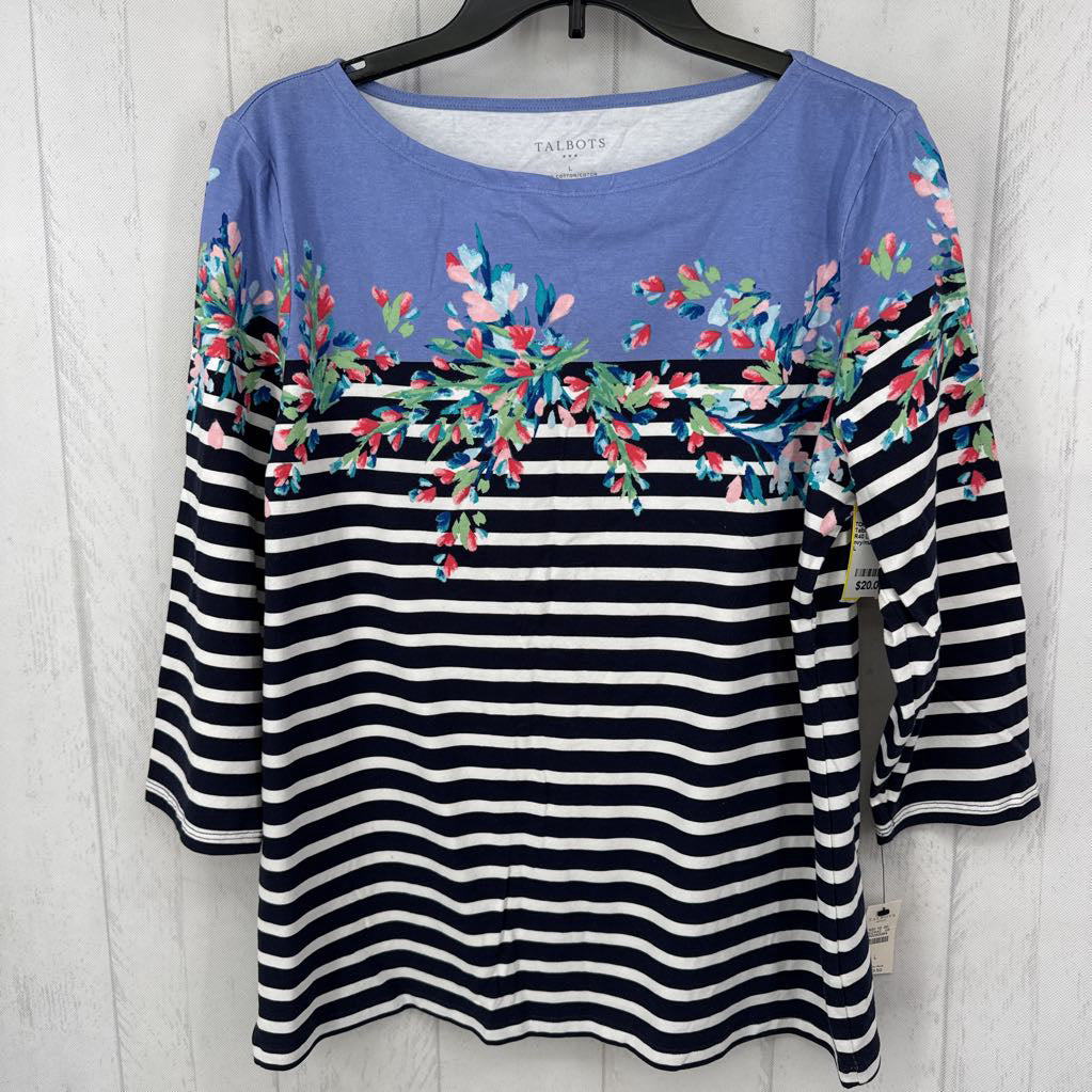 R40 L striped flo print 3/4 slv top