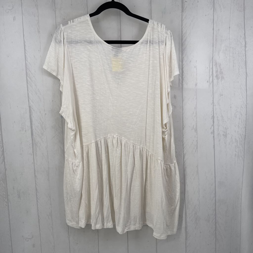 5X lace trim v-neck s/s top