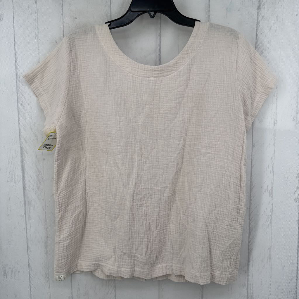 L gauze button down s/s top