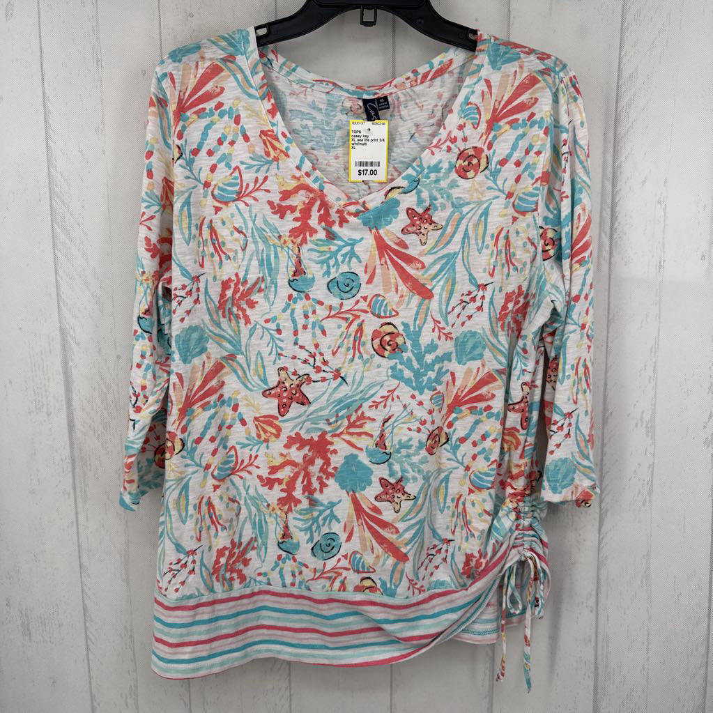 XL sea life print 3/4 slv top
