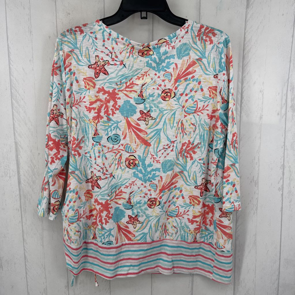 XL sea life print 3/4 slv top