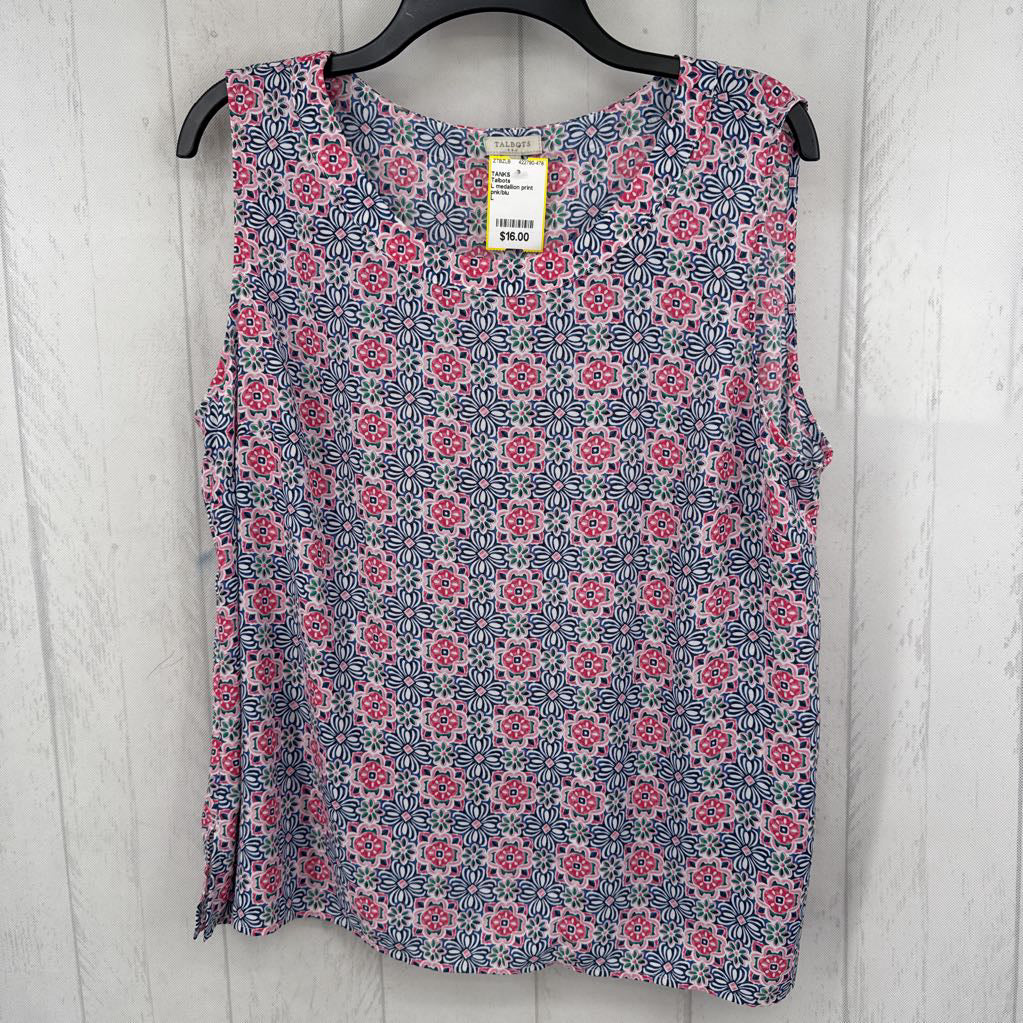 L medallion print round neck tank