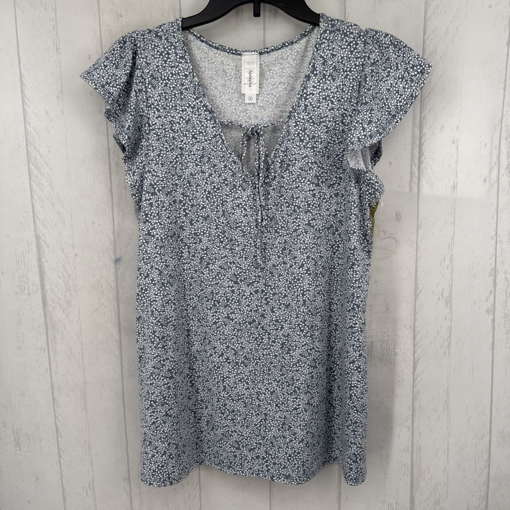 S flo print tie front flutter slv top