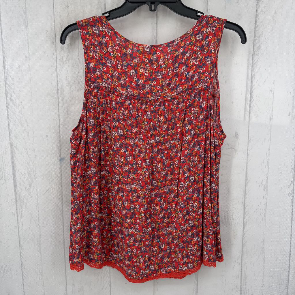 L flo print embroidered split neck tank
