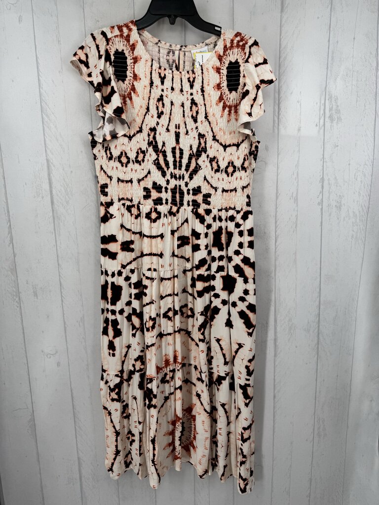 L tie-dye smocked tiered flutter slv dress