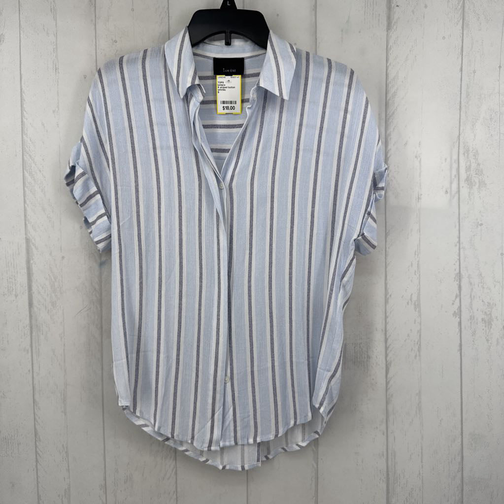 S striped button down open back s/s top