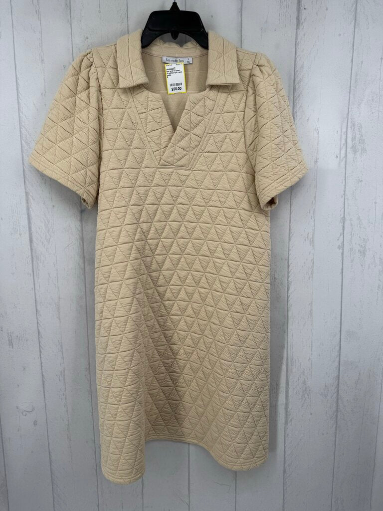 S quilted split neck s/s dress