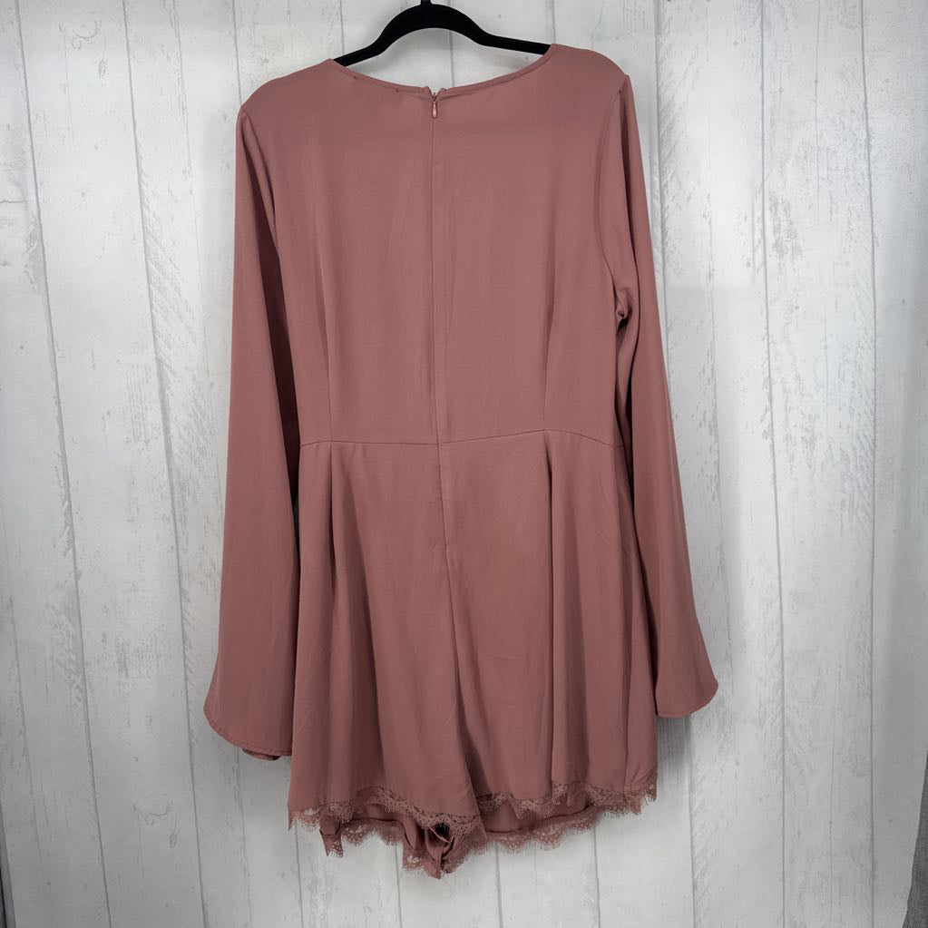 2X lace trim crossover l/s romper