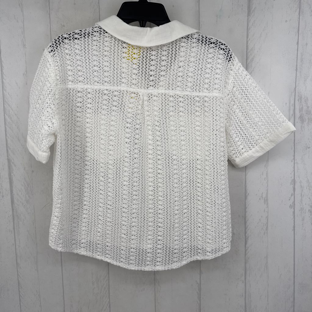 L crochet button down s/s top
