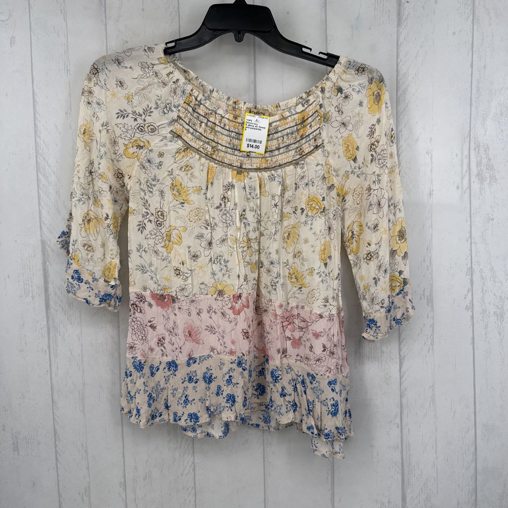 S elbow slv flower print top