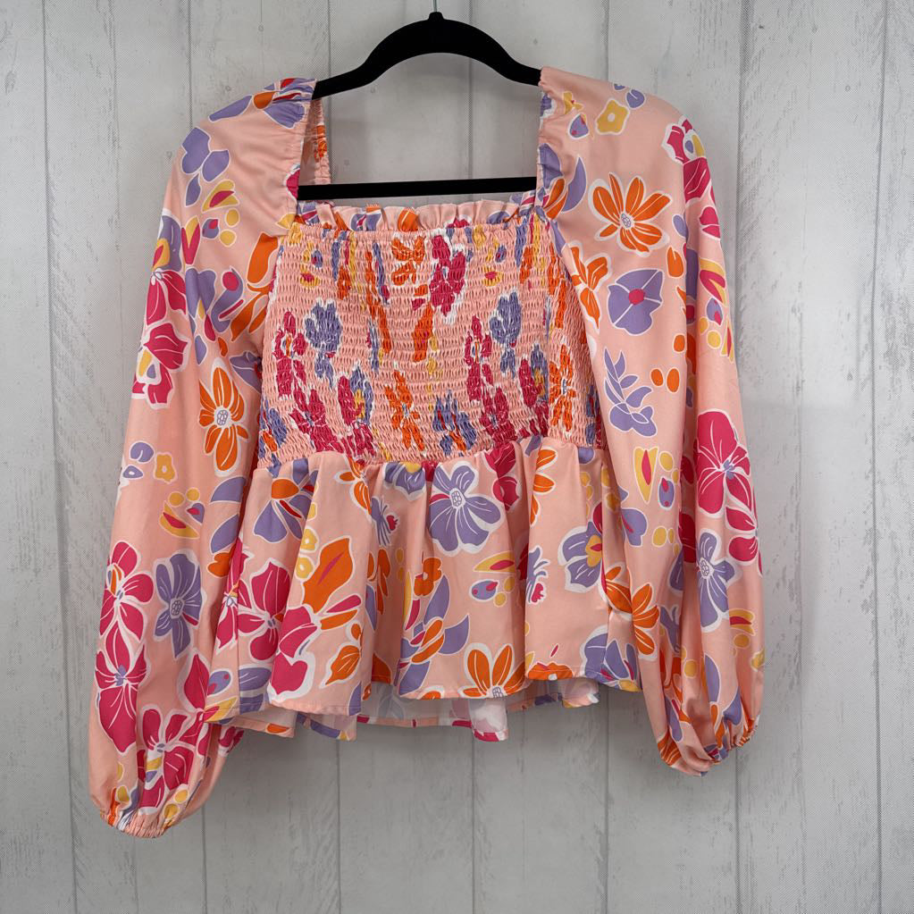 L floral smocked peplum top