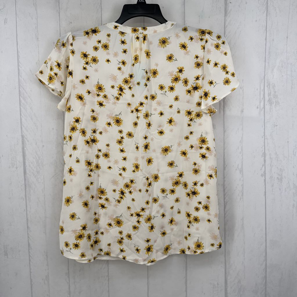 R30 L sunflower print split neck s/s top