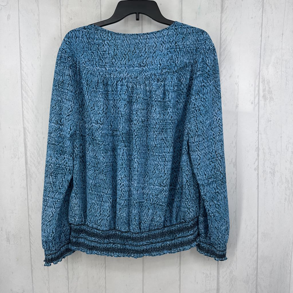 XL printed tie front l/s top