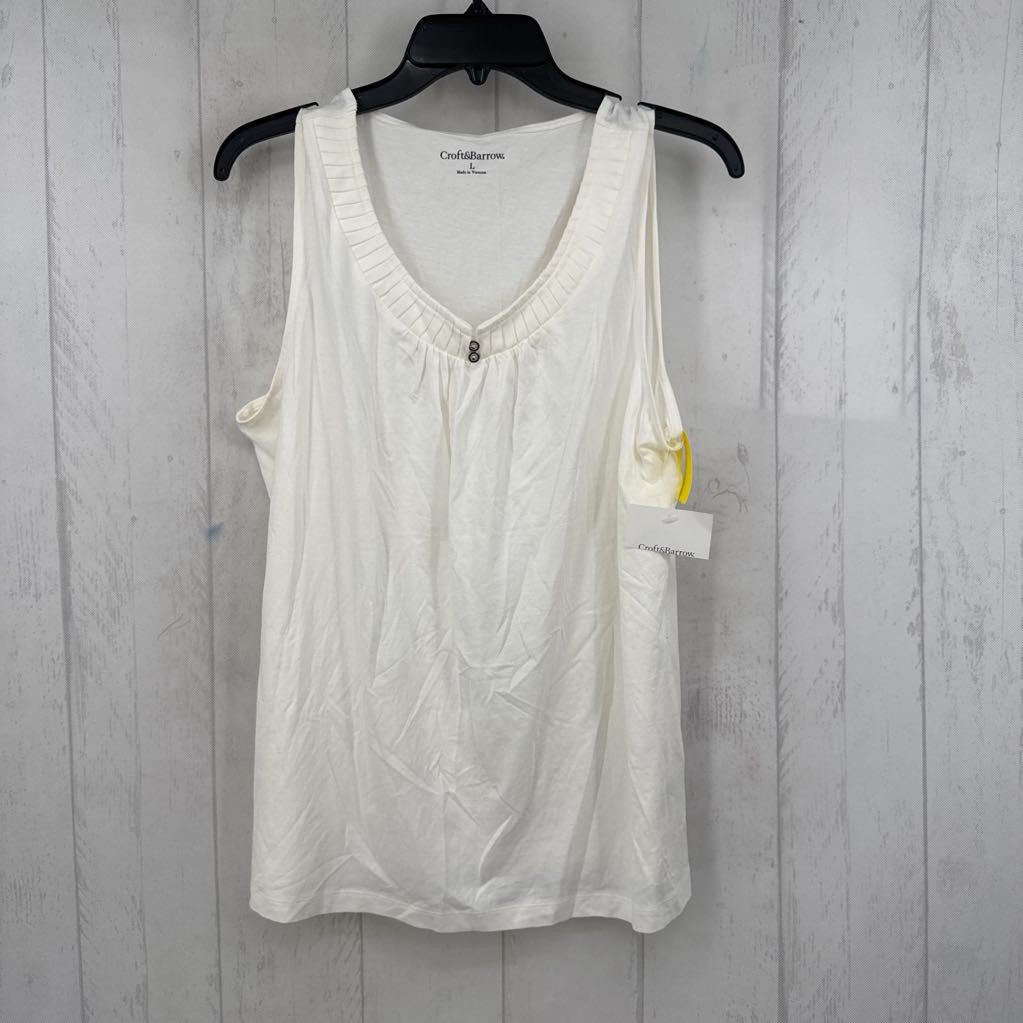 L pleated w/button neckline tank