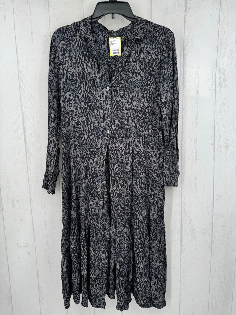 L animal print button down l/s dress