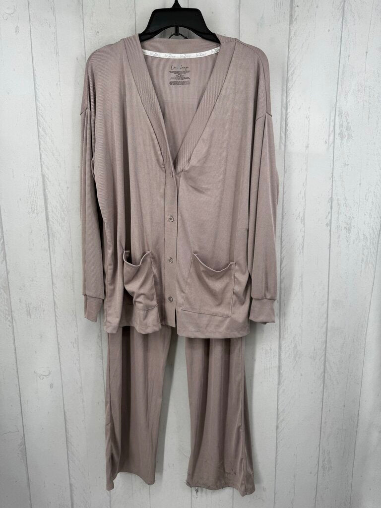 L 2pc ribbed cardi & pull-on pant set