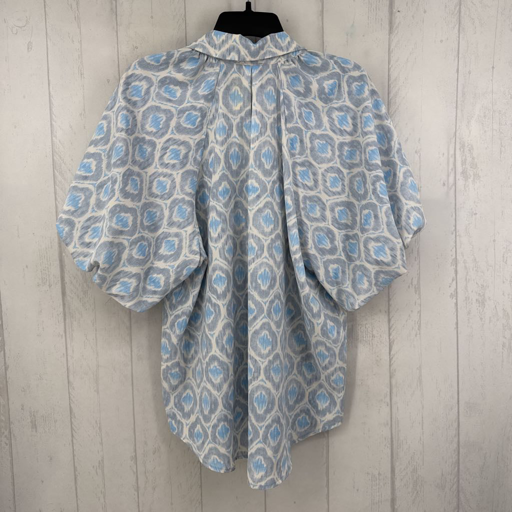 S printed button down elbow slv top