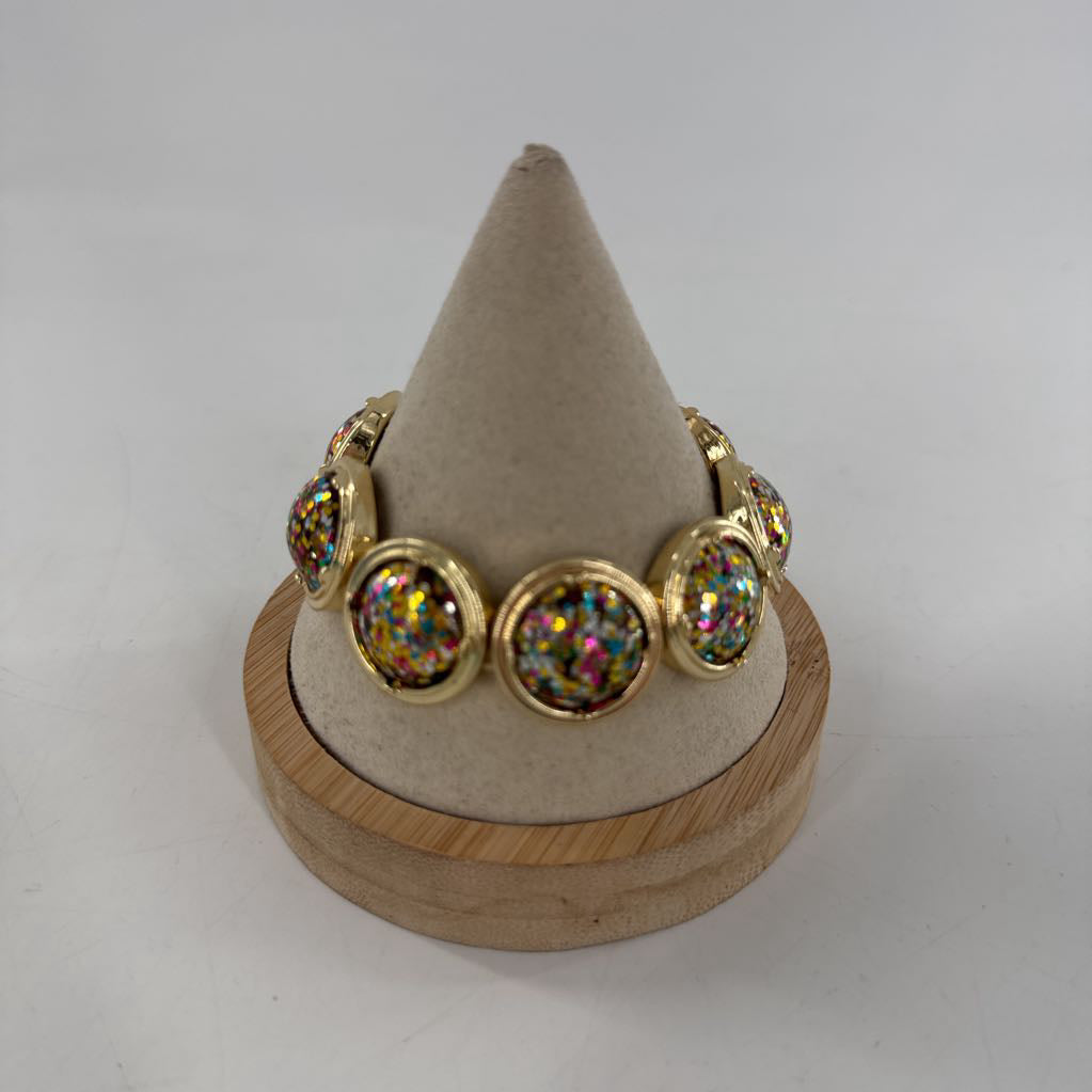 gold tone glitter confetti bracelet & earrings set