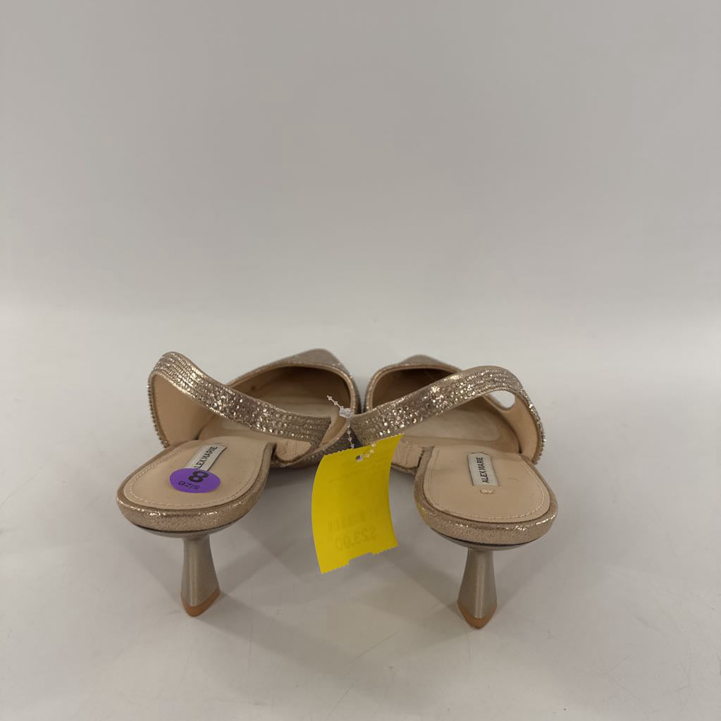 8 gold rhinestone slingback pumps