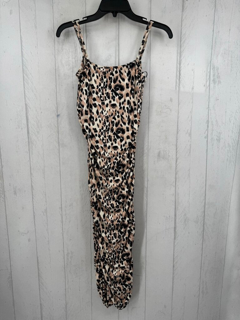 M animal print ruched slvls dress