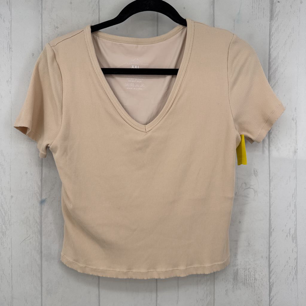 XXL ribbed v-neck s/s cropped tee