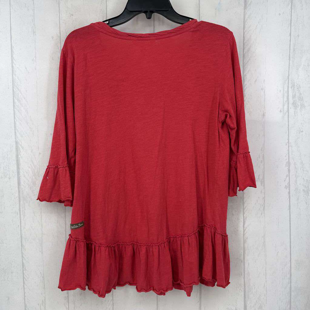 M ruffled hem flare slv tee