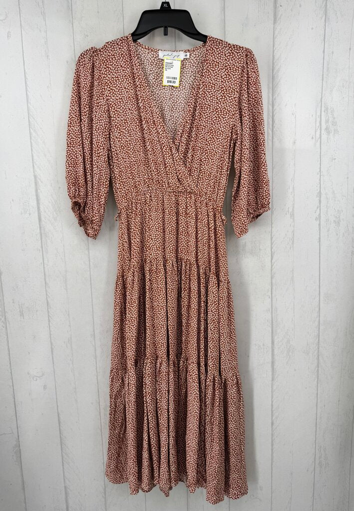 XS printed crossover tiered l/s dress