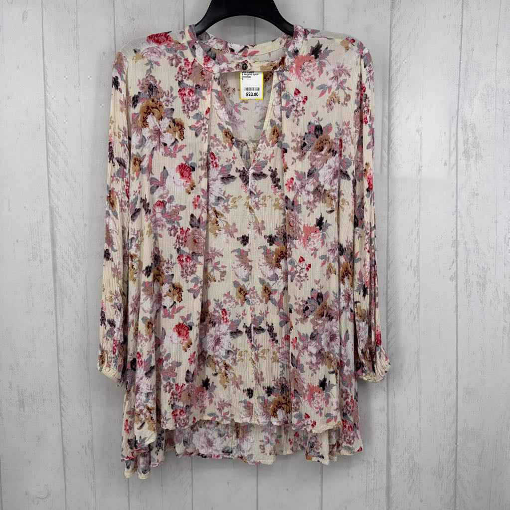 S flo print notch neck l/s top